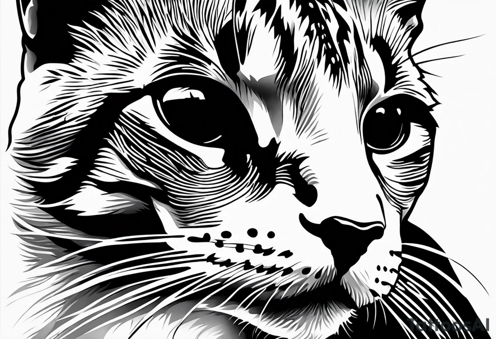 right side profile of a cat face tattoo idea