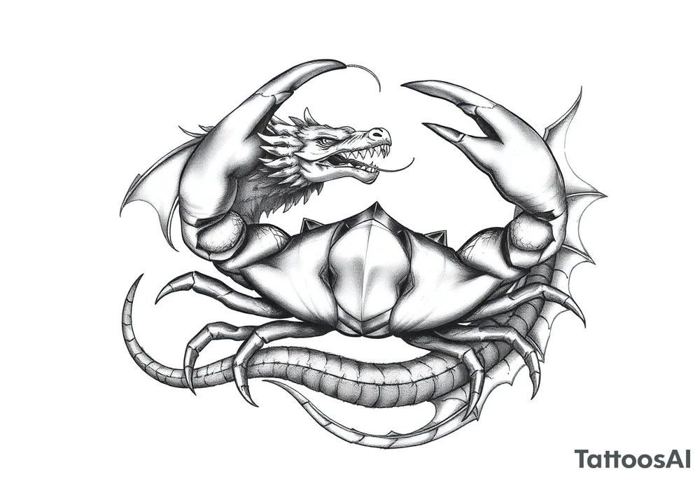Dark cancer zodiac sign tattoo with dragon on background tattoo idea