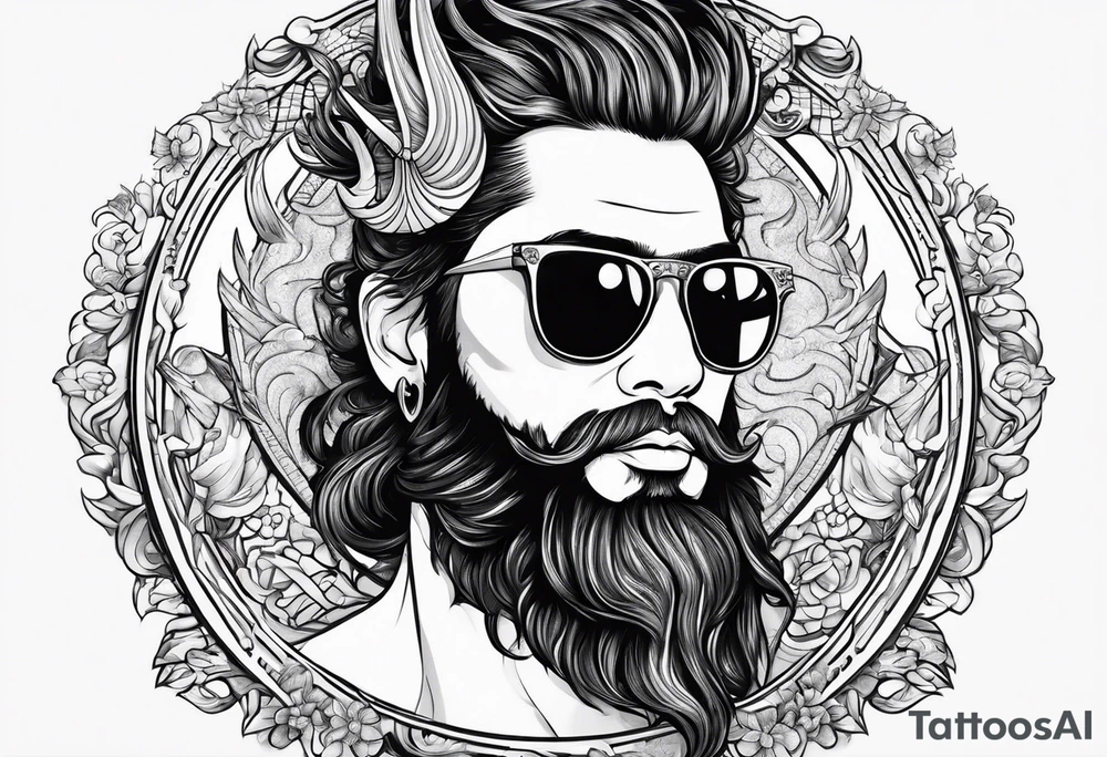 capricorn with beard and sunglasses tattoo idea