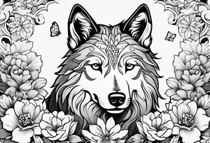 Cute ghost wolf, surrounded by flowers, forearm or wrist tattoo tattoo idea