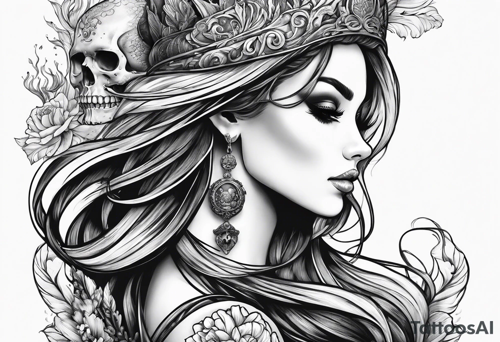 mermaid with skull tattoo idea