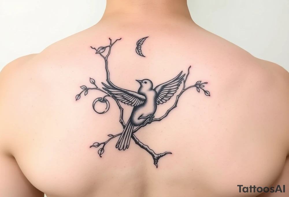 wind up bird in persimmon tree tattoo idea