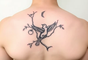 wind up bird in persimmon tree tattoo idea