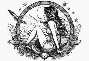 Girl sitting on a rocket tattoo idea