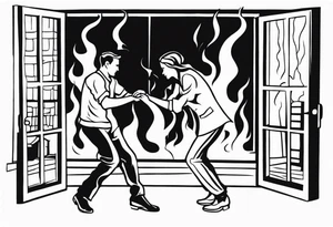 Slow dancing in a burning room but the couple is dancing and you can see them through a small window in a house on fire tattoo idea