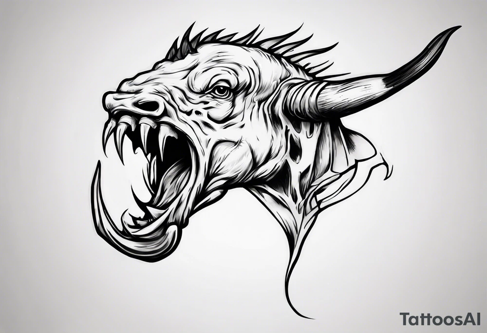 Aggressive Bullhead from the side facing right. tattoo idea