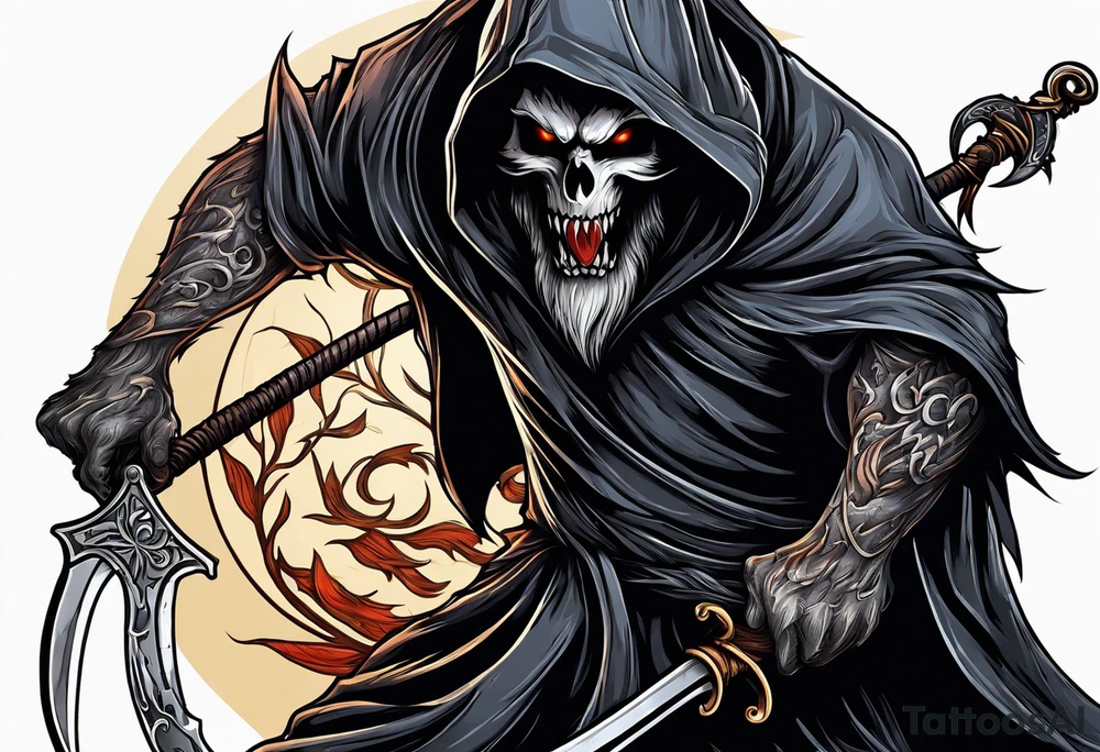 A werewolf that is the grim reaper holding a scythe tattoo idea