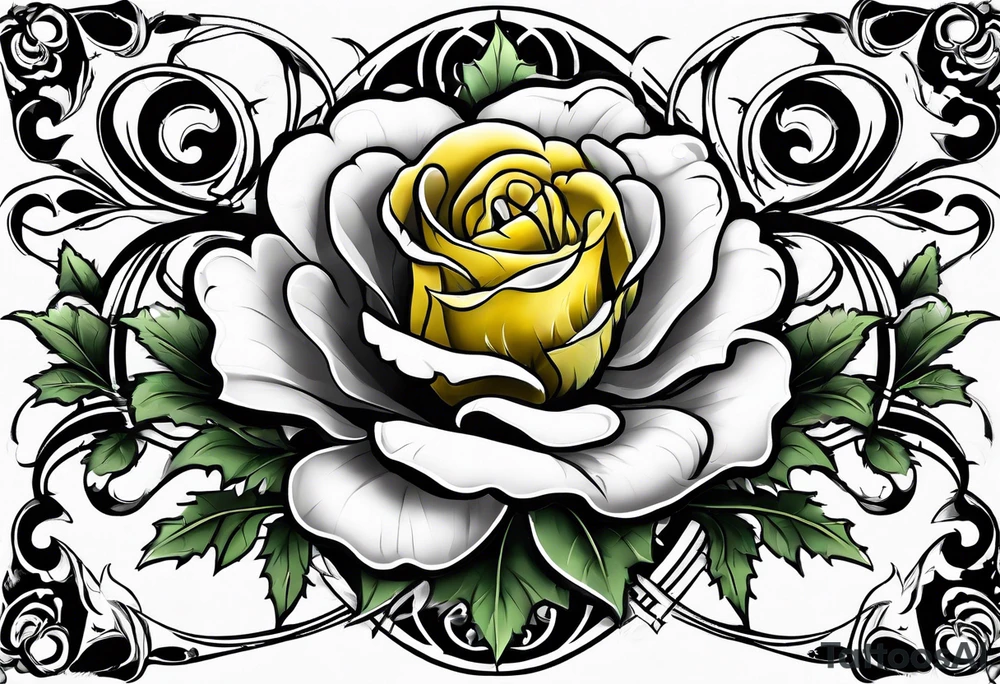 A thistle and a yellow rose and a shamrock whose stems spell KND tattoo idea