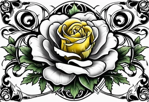 A thistle and a yellow rose and a shamrock whose stems spell KND tattoo idea