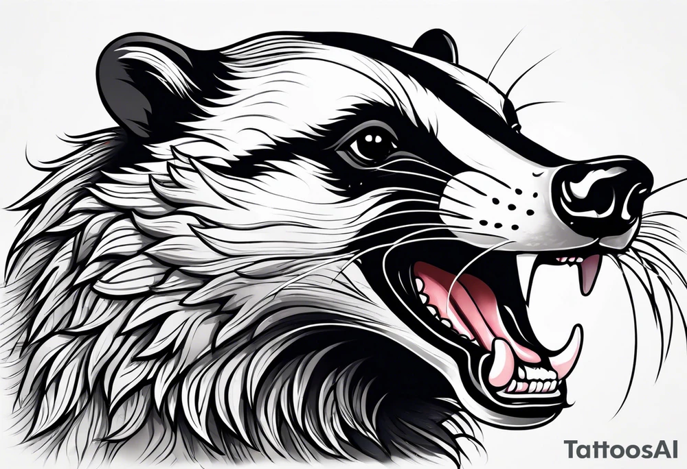 Neo traditional badger with mouth open tattoo idea