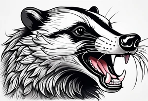Neo traditional badger with mouth open tattoo idea