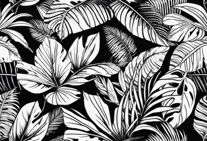 Tropical leaves line work tattoo idea