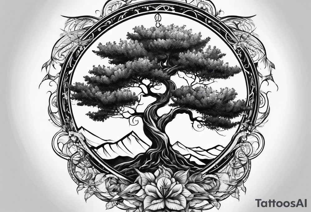 Tree and windrose tattoo idea