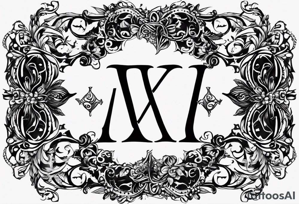 I need a tattoo design that prominently features the letter I & letter X while incorporating dark gothic 
elements. tattoo idea