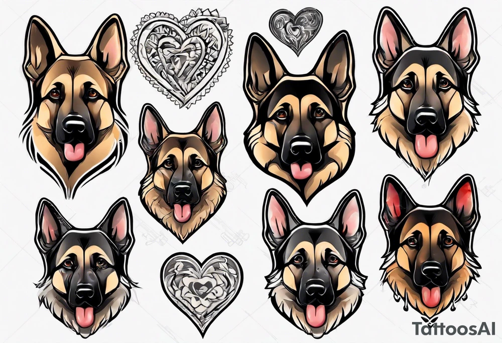 German Shepherd with a heart behind it tattoo idea