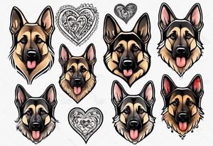 German Shepherd with a heart behind it tattoo idea