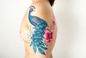 Peacock , orchid flowers, Coi fish tattoo idea