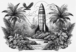 vintage jungle with rocket tattoo idea