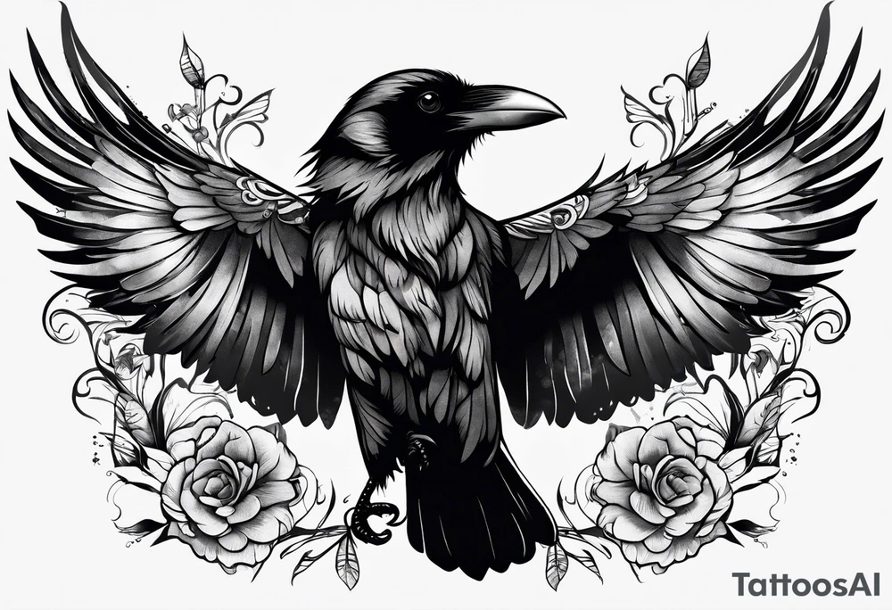 a animal that is a raven and a butterfly tattoo idea
