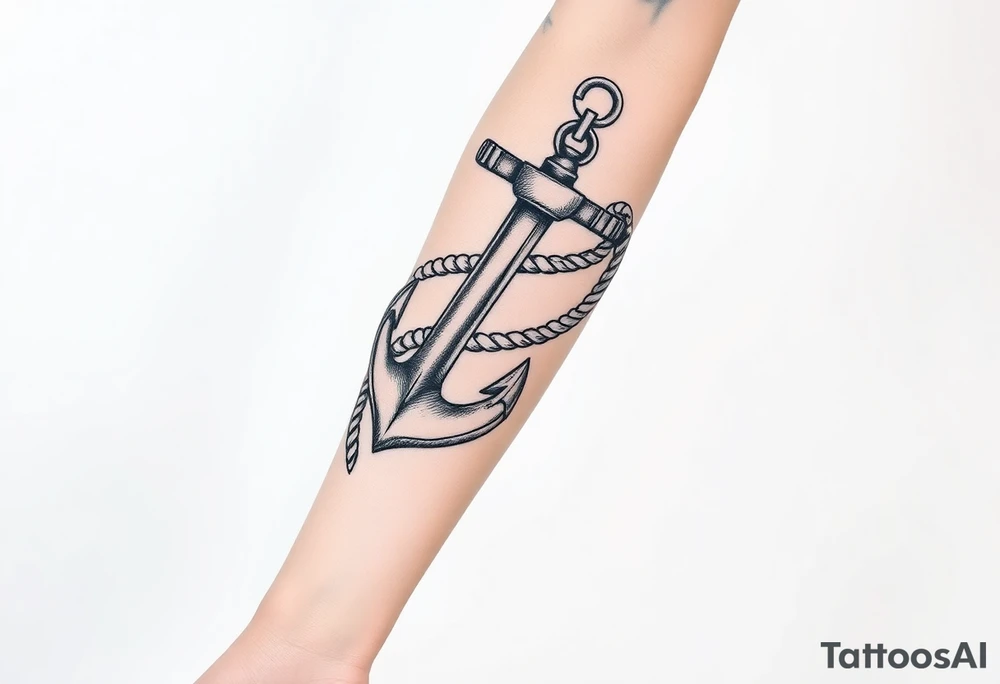 weathered anchor wrapped in nautical rope with sea waves leg sleeve tattoo idea
