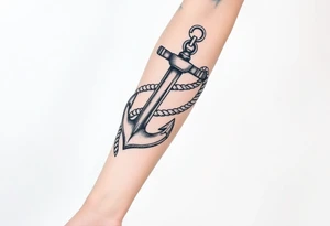 weathered anchor wrapped in nautical rope with sea waves leg sleeve tattoo idea