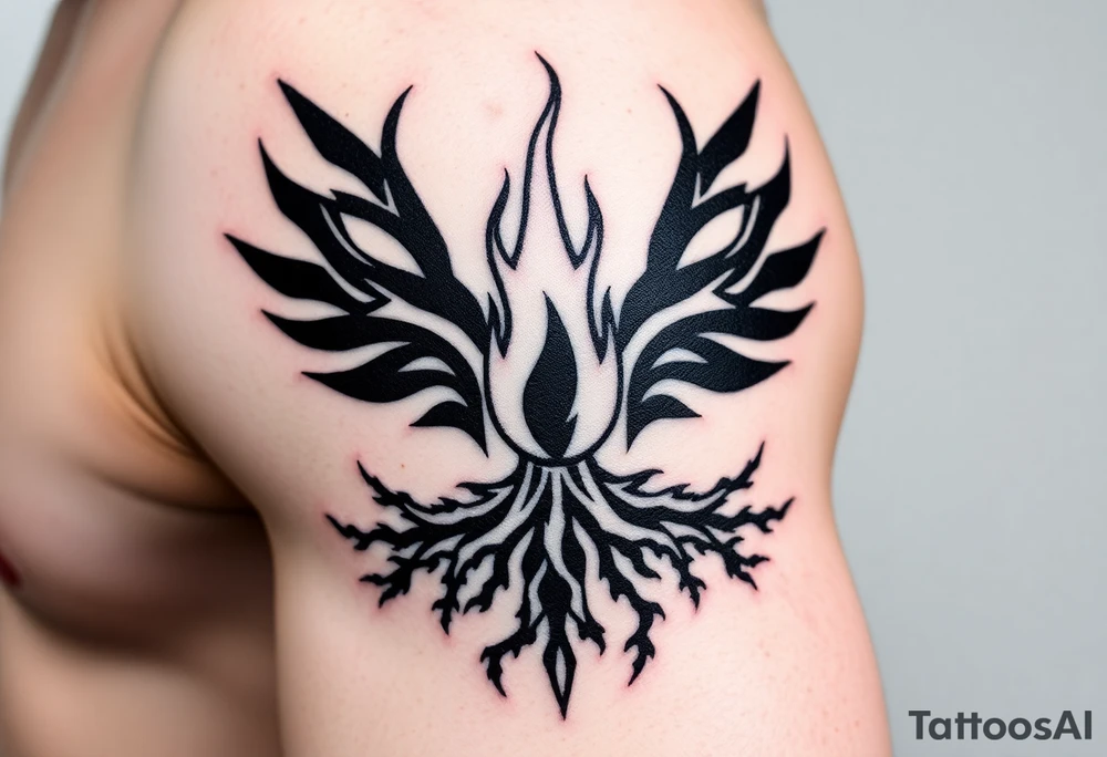 a flame imprisoned in a roots form tattoo idea