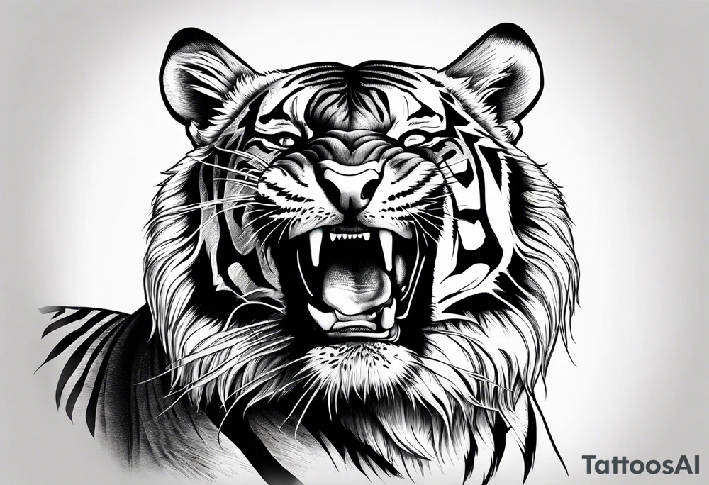 powerful tiger, mouth opened, looking at left tattoo idea powerful tiger, mouth opened, looking at left tattoo idea