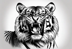 powerful tiger, mouth opened, looking at left tattoo idea
