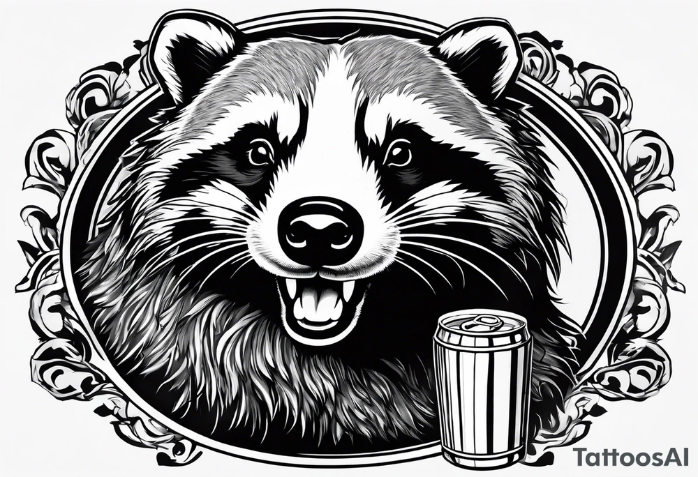 badger with mouth open with Dr Pepper can tattoo idea