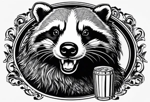 badger with mouth open with Dr Pepper can tattoo idea