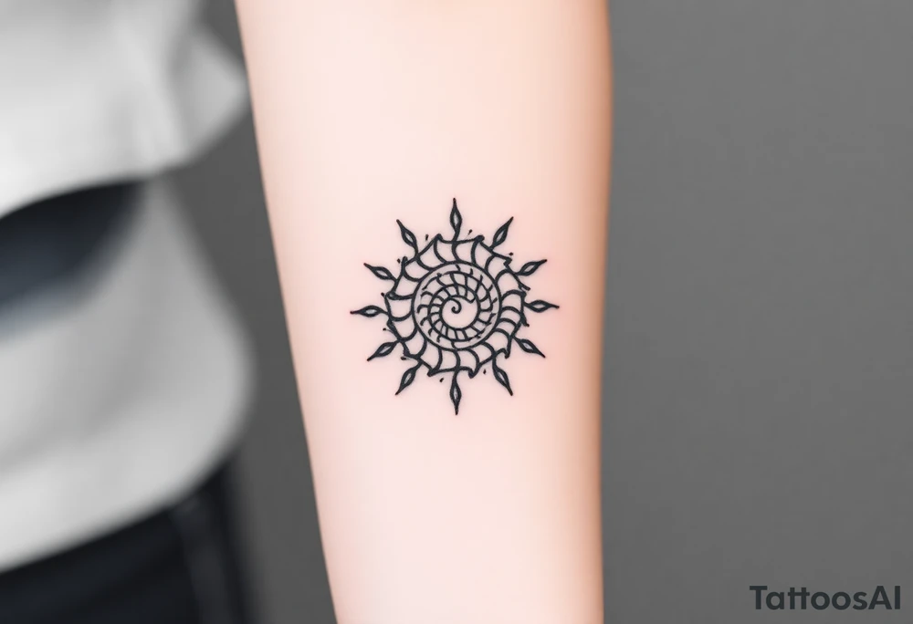 Fibonacci spiral shell sun tattoo idea