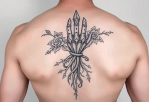 Gods hand, squid knight with roses and tree roots tattoo idea