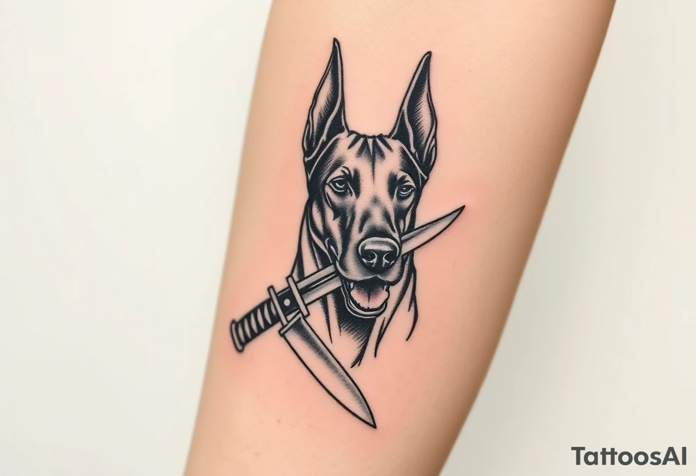 Doberman with knife aggressive tattoo idea
