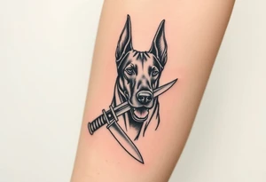 Doberman with knife aggressive tattoo idea