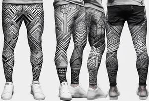 Mix match geometric pattern full leg and butt sleeve male tattoo idea