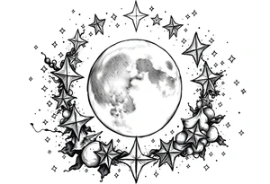 1x10^23 surrounded by cascade of stars and moon tattoo idea