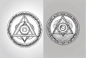 Simplistic symbol large delta inside a circle made from chain and whip elements tattoo idea