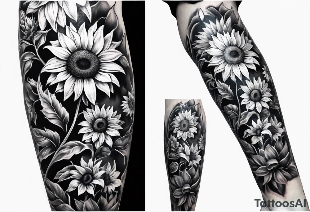 Psalm 23 with sunflowers full leg sleeve tattoo idea