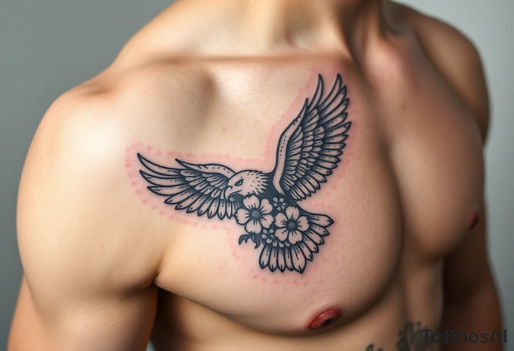 eagle with flowers wings not open tattoo idea