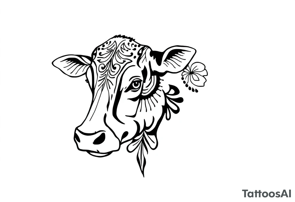 black and white patterned cow tattoo idea