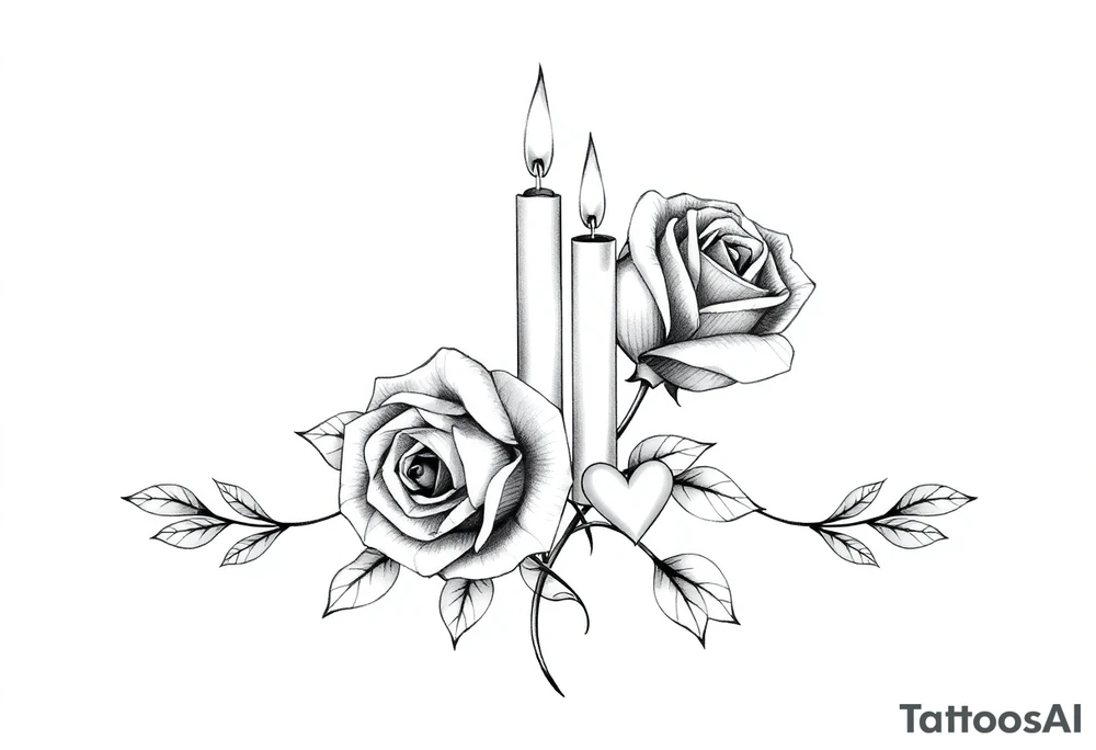 blue, Passed baby, two roses, two candles, hearts tattoo idea