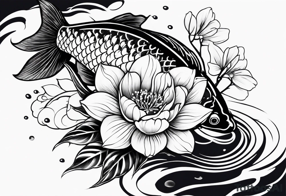karpa koi whit flower and water tattoo idea