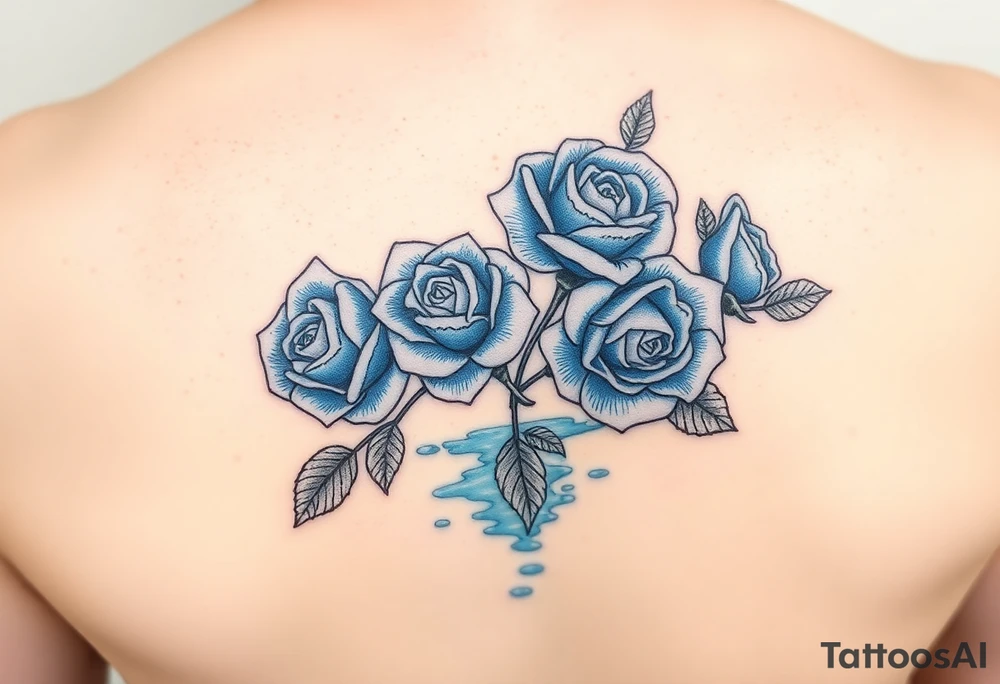 Blue roses, water, cartoon tattoo idea