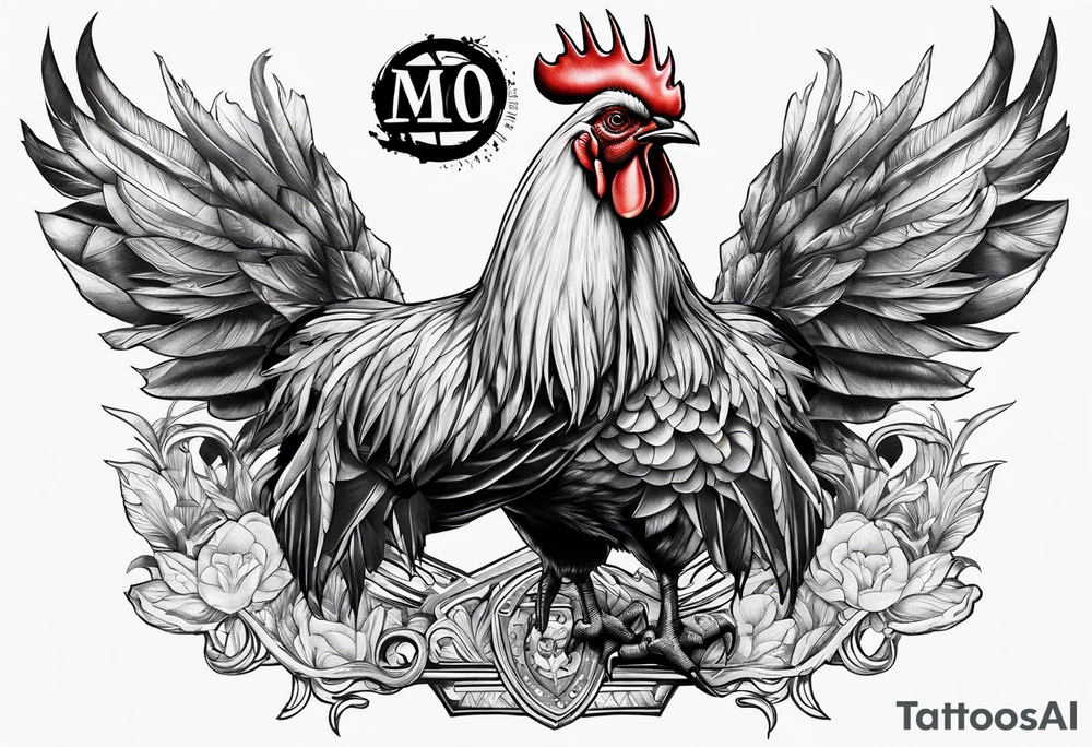 Rooster with an M60 machine gun tattoo idea