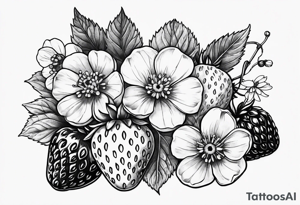 Strawberry and raspberries mixed with flowers tattoo tattoo idea