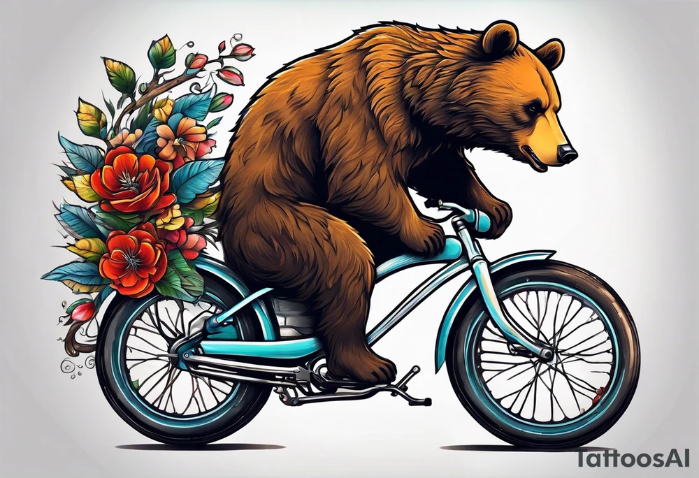 BEAR RIDING A BIKE AND PLAYING GUITAR tattoo idea