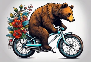 BEAR RIDING A BIKE AND PLAYING GUITAR tattoo idea