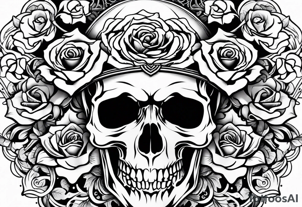 skull and roses tattoo idea