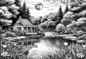 Hidden, secret garden, lake, day moon, beauty, lake house , pond tattoo idea