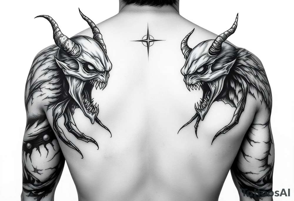 Battle of inner demons childhood of pain suffering lifetime of  broken promises heart break for a male full arm sleve tattoo idea